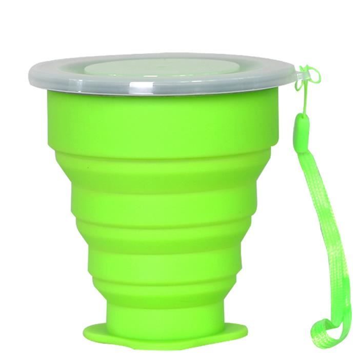 Gobelet De Voyage Pliable Vert - Avec Couvercle Et Porte-pilule - Plastique